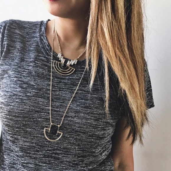 NWT Modern Black Stone Pendant Necklace - Picture 2 of 2